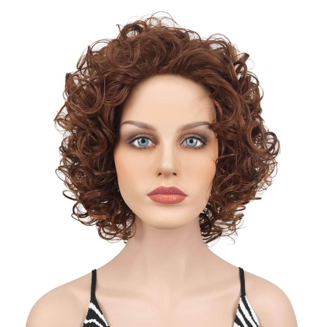 Wiginway Short Curly Synthetic Wigs Women Costume Wig Natural Looking, Auburn Mixed Wigs, 8 Inch(33T30)
