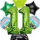 8Pcs Video Game Green Pixel Miner Themed Party Decorations, 40 Inch Large MIning Number 11 Balloons Birthday Party Decorations for Kids' 11th Birthday Anniversary Party