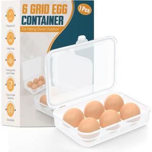 ZPU Egg Holder Camping, 1Pcs 6 Grid Egg Container, Plastic Egg Carrier for Camping Picnic Travel Outdoor Refrigerator Kitchen, Protective Egg Storage Case, Clear White