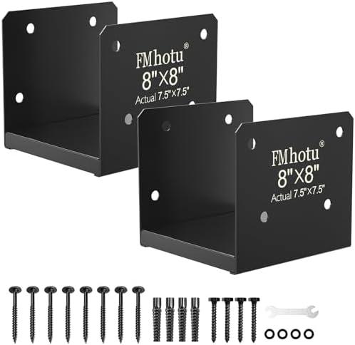 8x8 Stainless Steel Post Base，Internal 7.5 x 7.5 Post Anchor Bracket,Deck Post Base Concrete Support Anchor Base for Deck Railing, Fences, Mailboxes(2Pcs Black)
