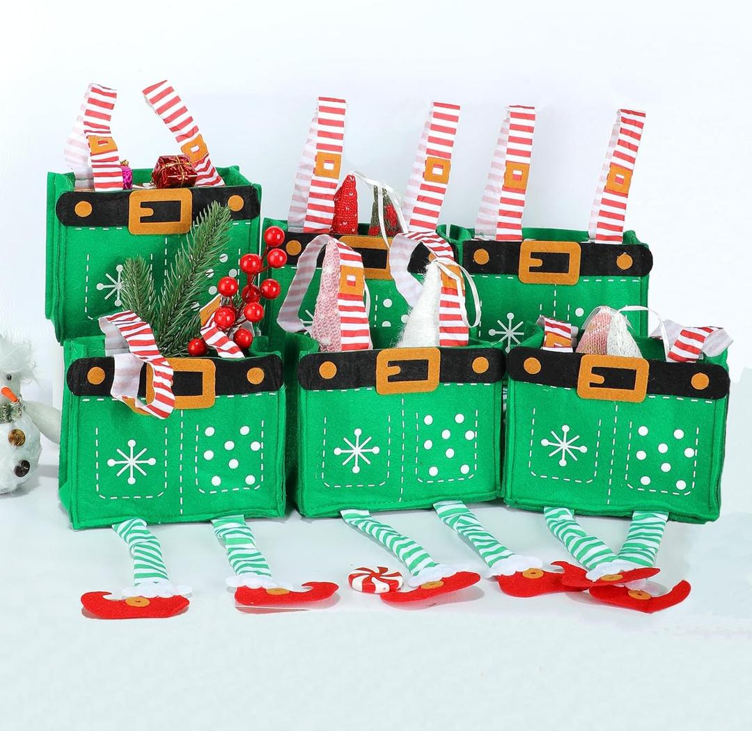 MSQ 6PCS Christmas Decorations Gift Bags Candy Bags Santa Pants Style Lovely Treat Bags Best for Wedding Holiday New Year Small Size, Green
