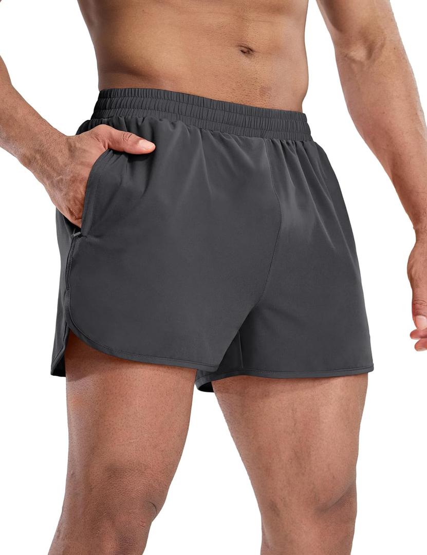 MIER Mens Athletic Running Shorts with Brief Liner 3 Inch Quick Dry Lined Shorts with Zipper Pockets for Gym Workout (X-Small, Dark Grey)
