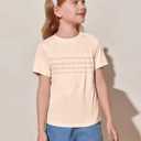 Imily Bela Girls Pleated Short Sleeve T Shirts Kids Summer Crewneck Shirts Casual Tops Tees 5-14 Years