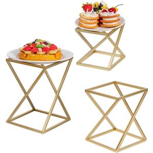 MyGift Modern Pizza Pedestal Stand, Twisting Geometric Brass Tone Metal Racks, Tiered Abstract Food Display Stands, Dessert Serving Risers for Cupcakes, 3-Piece Set
