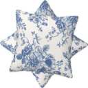 Vintage Sage Navy Blue Flower Decorative Throw Pillow Covers Outdoor Farmhouse Short Plush Decor Pillowcase for Home Sofa 18 x 18 Inch Set of 2 (Color-14)