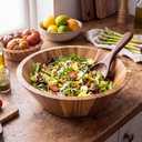 Maxdot 18 Inch Acacia Wood Salad Bowl Extra Large Solid Wooden Serving Bowl Big Acacia Wood Dinnerware Supplies Easy Cleaning for Salad Fruits Pasta Popcorn Dishes Snack and More