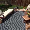 SAND MINE Waterproof Outdoor Rug 5x8 ft, Plastic Reversible Rug, Modern Area Rug, Large Floor Mat for Outdoors, RV, Patio, Backyard, Deck, Picnic, Beach, Camping, Black Grey Lattice