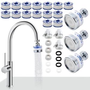 3 Pack Sink Water Filter Faucet, 360  Rotating Bathroom Sink Faucet Filter with Filter Elements Set, Faucet Water Purifier Removes Chlorine Fluoride Heavy Metals Hard Water (A-18 PCS)