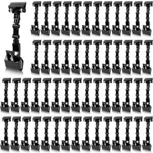 Honeydak Black 50 Pcs Sign Holder Clips Bulk for Grocery Retail Display Plastic Shelf Price Sign Clamps Double Sided Swivel Holder with Antislip Padding Rotatable Merchandising Clips for Store