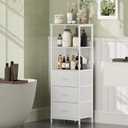 Somdot 5 Tier Bookshelf with Drawer, Tall Bookcase with Shelves, Bookshelf Desktop Organizer, Display Standing Shelf Units for Living Room, Bedroom, Study Room,White Leather