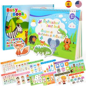 Ayyomo Spanish & English Busy Books for Toddlers, Bilingual Preschool Activity Book for 3 4 5 Year Old, Kids Easter Basket Stuffers, Interactive Educational Learning Activities Birthday Gifts