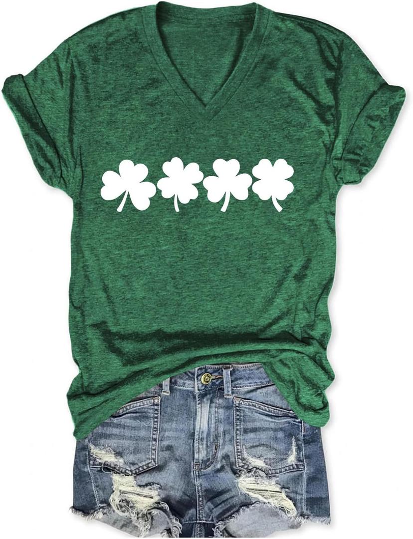 St Patricks Day Shirt Women, Prone to Shenanigans and Malarkey Shirts V Neck St. Patrick's Day Short Sleeve Tops (Large)