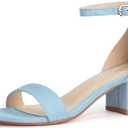 PARTY Women's Open Toe Ankle Strap Low Block Chunky Heels Sandals (6.5, Light Blue)