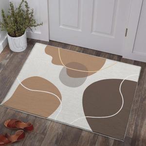 Bathroom Rug 3x5 Entryway Boho Minimalist Brown Mat Modern Abstract Geometric Area Rug Machine Washable Soft Rug Carpet Non Slip Area Rug for Beside Living Room Bedroom Kitchen Office Indoor