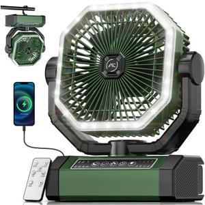 Allsion Camping Fan - 24000mAh Portable Fan, Rechargeable Fan with Light & Remote, Battery Powered Fan 4 Speed Strong Airflow, Desk/Camping/Outdoor/Gym Fan for Office Travel Treadmill Camping Gear