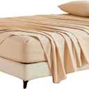 Kingnex Oversized King Flat Sheet 132x110 with Striped Pattern Extra Wide Durable Soft Bed Top Sheet Only Beige