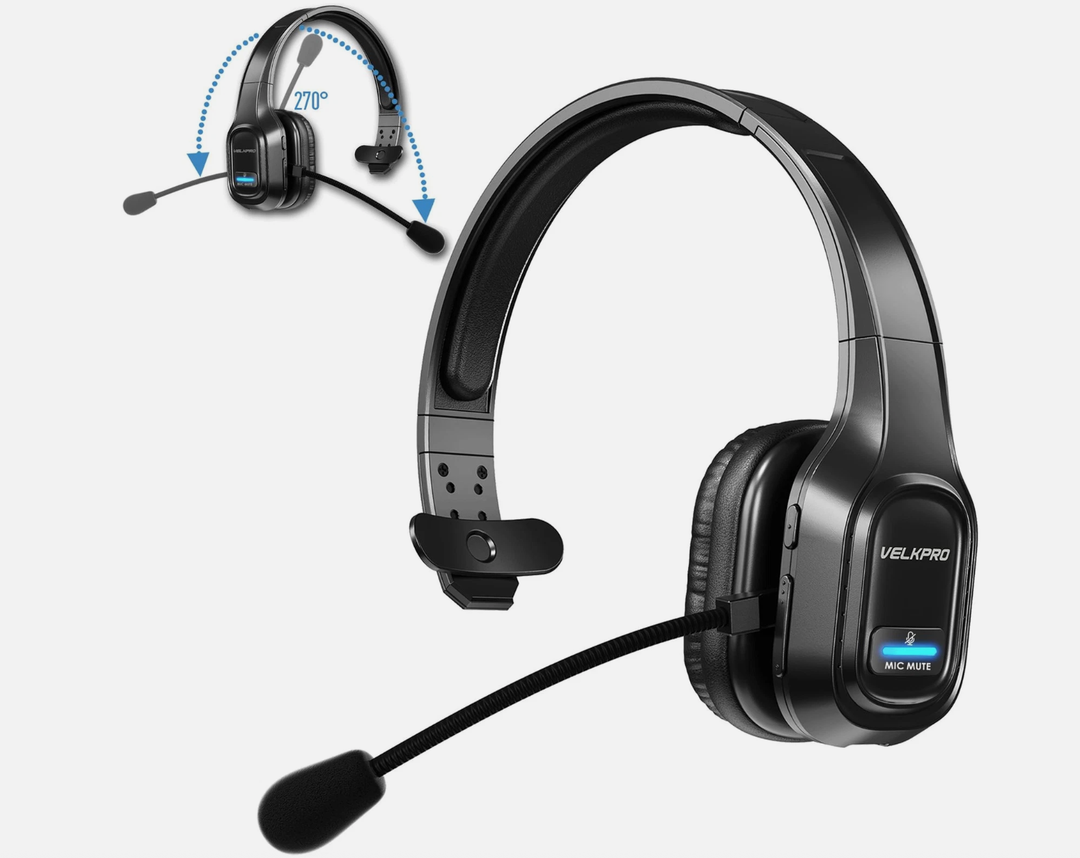 VELKPRO Wireless Headset with Microphone - Noise Canceling Headphones with Mic - On-Ear Earphones with USB Dongle for Office Work, Video Calling, Call Center - 32H Talk Time, Clear Audio Transmission
