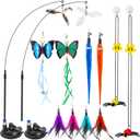3-in-1 Cat Wand Toys,12Pcs Interactive Cat Feather Toys for Indoor Self Play & Exercise,2 Reusable Strong Suction Cups,2 Hanging Spider Toys for Kitten