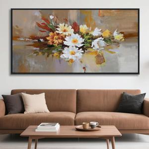 Yellow Floral Wall Art - Large Abstract Wall Art Canvas for Bedroom and Living Room - Framed Pictures for Living Room Wall Decor - Modern Artwork for Bedroom Above Bed 2448IN