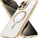 Hython Magnetic Clear for iPhone 15 Pro Case with Camera Lens Protector [Compatible with MagSafe] Luxury Plating Edge Slim Soft TPU Cover Protective Phone Case for iPhone 15 Pro 6.1", Matte Gold