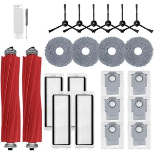 24Pcs Q Revo Accessories Kit Replacement Compatible with Roborock Q Revo Robot Vacuum, 2 Main Brush, 4 Mop Cloth Pads, 6 Side Brushes, 4 HEPA Filters,6 Dust Bag, 1 Cleaning Tool