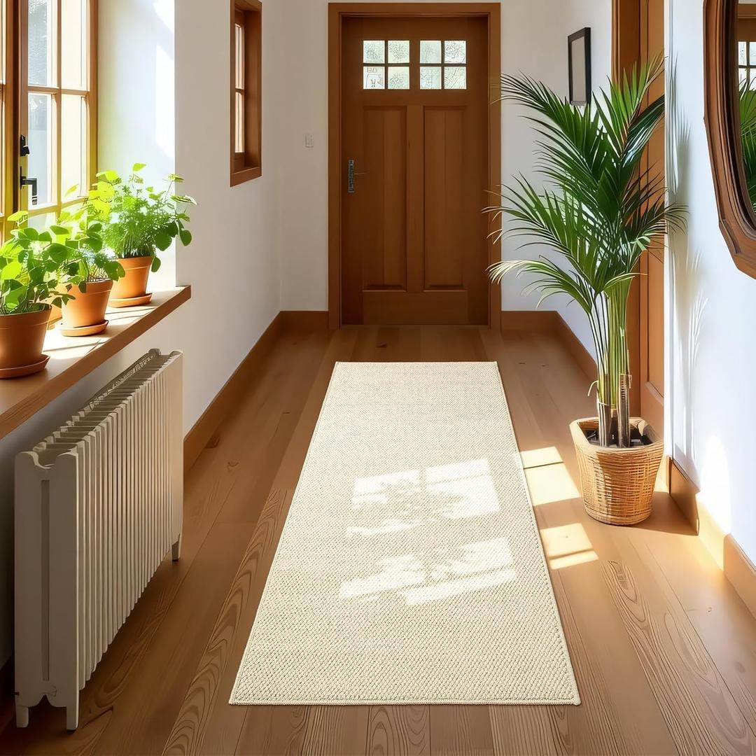 Softlife Hallway Runner - 2x6 ft Cream Beige Faux Jute Entryway Rug, Modern Farmhouse Laundry Room & Kitchen Rug, Washable Long Carpet for Bathroom