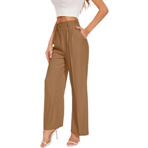 FUNYYZO Wide Leg Pants Women's High Elastic Waisted in The Back Business Work Trousers Long Straight Suit Pants (006# Caramel (Thin))