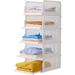 Pullout Plastic Storage Basket,Stackable Closet Organizers Drawer AntiTipping, Reinforced Stable Shelf Container for Bathroom Laundry Room Storage, SpaceSaving Clothes Storage (White, 5L)