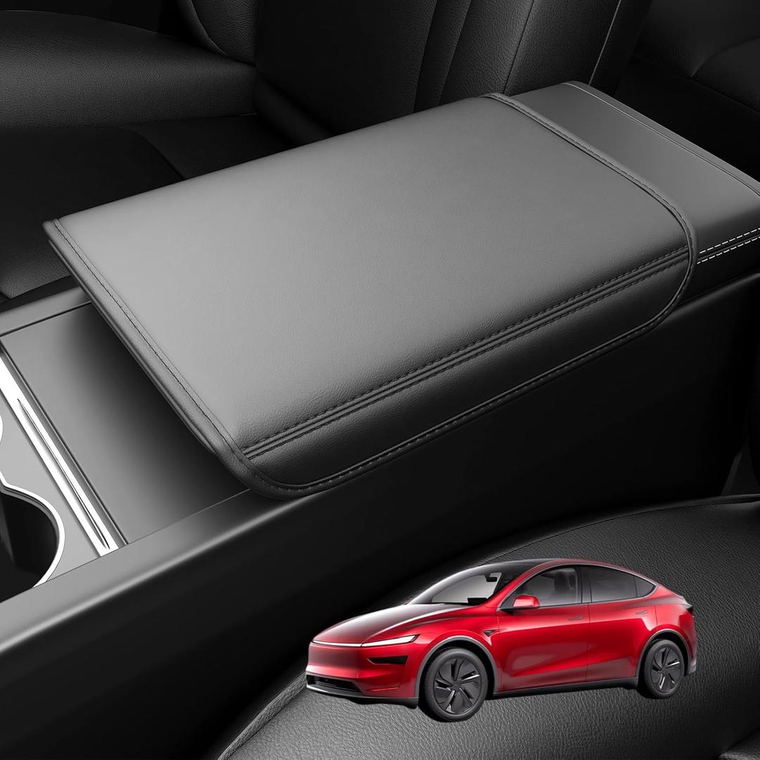 Wigoo Tesla New Model Y Juniper & Model 3 Highland Nappa Leather Center Console Armrest Cover [Anti-Scratch, Cushioned, No Logo ] Lid Cover Model 3 (2024~2026)/New Model Y Juniper Accessories, Black