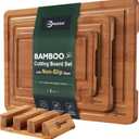 3 x Bamboo Cutting Board, Non Slip Wood Cutting Boards for Kitchen 3 Packs Holder and Over Sink Nice Solid Thick Durable Cutting Boards for Kitchen Large Small Vegetables Fruits Kitchen Gifts (Carbonized)