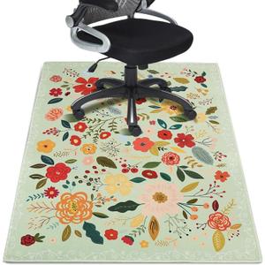 Office Chair Mat for Hardwood Floor 36"X 48" Office Rugs for Rolling Chairs Computer Desk Chair Non-Slip Boho Floral Protector Mats for Hard Floor & Tile Floor Decor (Green Boho Flowers)