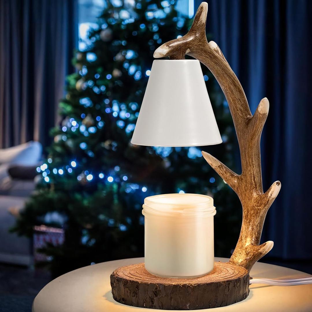 Candle Lamps,Candle Warmer Lamp with Timer Dimmer for New Home Bedroom Decoration Handcrafted with Resin Reindeer Antler Design Desktop lampHand-Painted Night Desk lamp Creative Birthday Gifts