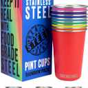 Rainbow Cups 16 oz Pint Cups, Stackable Tumblerrs, Eco Friendly Premium Metal Drinking Glasses (Rainbow (8 Pack))