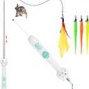 TBTeek Cat Toy, 2in1 Light and Retractable Pole with Feather, Rechargeable, Long Range 5 Modes, Interactive Toy for Indoor Cat Kitten Dog