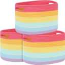 Temary Woven Baskets for Storage 3 Pack Storage Baskets for Organizing, Rectangle Decorative Rope Baskets for Storage Clothes, Towels, Storage Bins with Handles (Rainbow, 13"x9.8"x8.5")