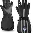 MCTi Kids Gloves Waterproof Winter Warm Snow Ski Gloves Long Cuff Fleece Lined with Reflective Strap (Black, XS)