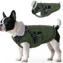 Queenmore Winter Dog Jackets for Medium Dogs with Harness Built-in, Waterproof Puffer Jacket for Snow/Cold Weather, Pet Warm Coat for Doggie Boy/Girl - Fleece Lining Reflective Easy-on, Green M