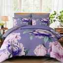 Dobuyly Floral Comforter Set Queen 7 Piece Purple Pink Flower Bed in a Bag