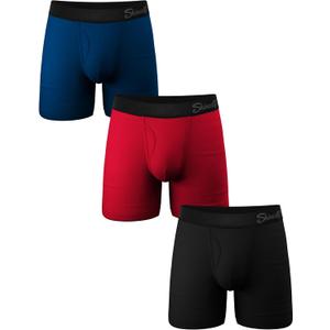 Shinesty Hammock Support Mens Pouch Underwear | Boxer Briefs with Fly | 3 Pack (Large, Black/Red/Navy)