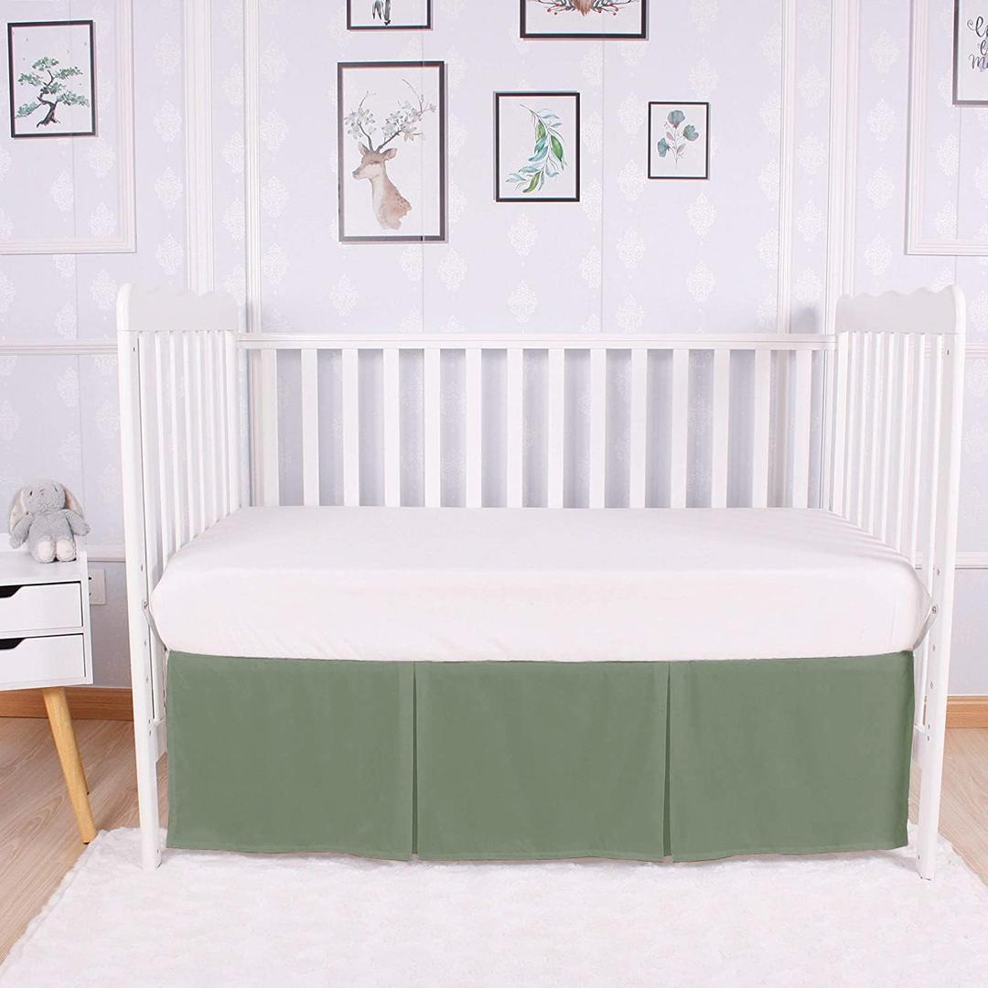 Box Pleated Crib Bed Skirt Premium 100% Cotton 800 Thread Count Nursery Crib Toddler Bedding Crib Bedskirt for Baby Boys or Baby Girls, (28" x 52") + 14" Drop Lenght - Sage Solid