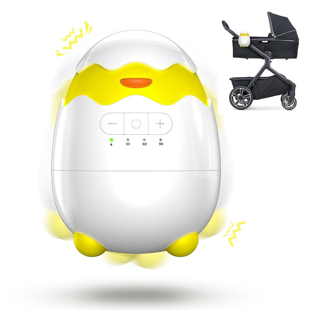 Rechargeable Baby Rocker for Strollers - 5 Vibration Speeds & 4 Timer Modes, Universal Portable Bouncer with Memory Function, Quiet Vibration Soother for Newborns to Toddlers & with 2 Brackets
