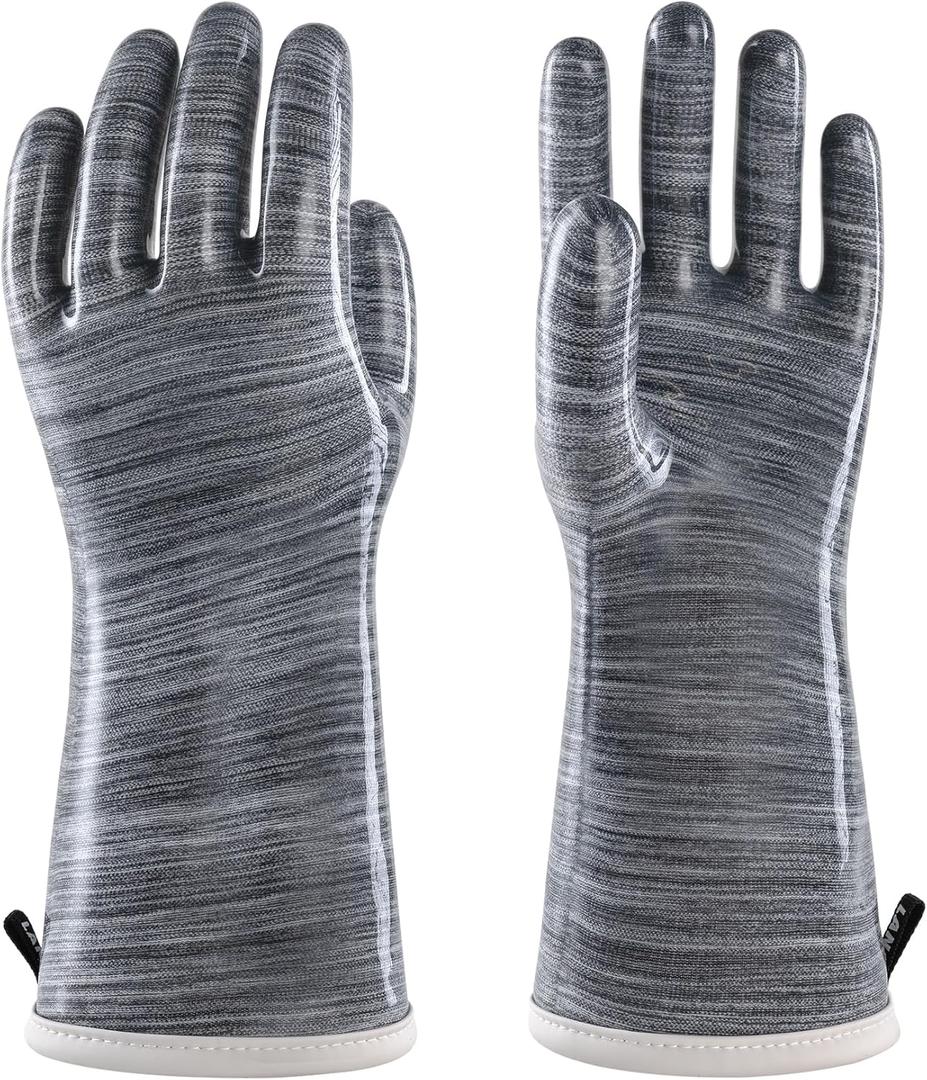 Wahoo Liquid Silicone Smoker Oven Gloves, FoodContact Grade, Heat Resistant Gloves for Cooking, Grilling, Baking, Grey, Large