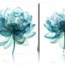 Pankila Lotus Wall Art Blue Floral Pictures Lotus Flower Canvas Wall Decor Blooming Botanical Poster Print for Girls Room Living Room Bathroom Home Decorations Framed Artwork (12''W x 12''H x 2) (Blue and black)