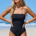 Holipick Women Tummy Control One Piece Swimsuits Strapless Bandeau Bathing Suits Slimming Halter Swimwear