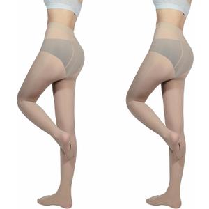 2-Pack Slightly Transparent Tights for girls & women, High Elasticity Sheen Pantyhose, For Work Dance Casual (Small Petite, Tan-open Sole)
