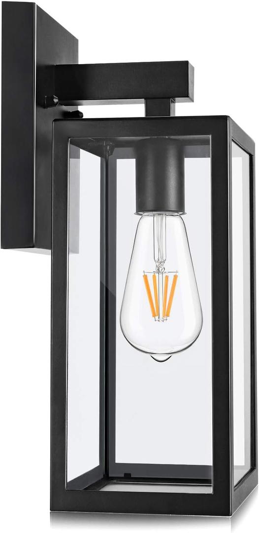 MAXvolador Outdoor Wall Lantern, Exterior Waterproof Wall Sconce Light Fixture, Matte Black Anti-Rust Wall Mount Light with Clear Glass Shade, E26 Socket Wall Lamp for Porch(Bulb Not Included) (Large)
