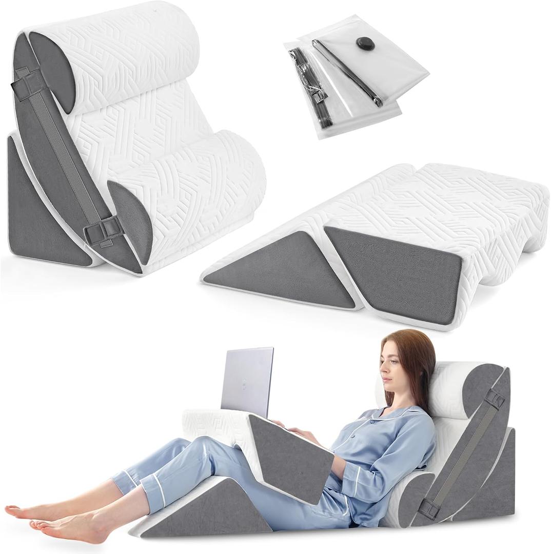 6pcs Orthopedic Bed Wedge Pillow Set for Sleeping, Post Surgery Foam for Body, Back and Leg Pain Relief Comfortable & Adjustable Support Pillows-Anti Snoring, Heartburn, 6 Piece Set