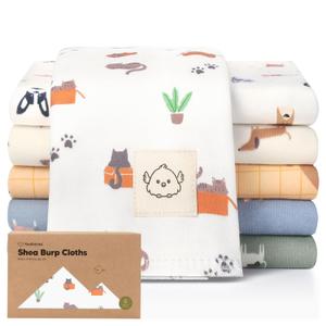 Organic Burp Cloths Baby Boy, Girl - 6-Pack Large 100% Cotton Burping Cloths for Babies, Spit Up Rags, Super Absorbent, Ultra Soft Newborn Rag, Gender Neutral, Machine Washable, Durable (Pets & Paws)