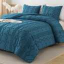 Andency Teal Tufted Comforter Set King(104x90Inch), 3 Pieces(1 Boho Comforter, 2 Pillowcases) Textured Farmhouse Bed Set, Soft Down Alternative Geometric Bedding