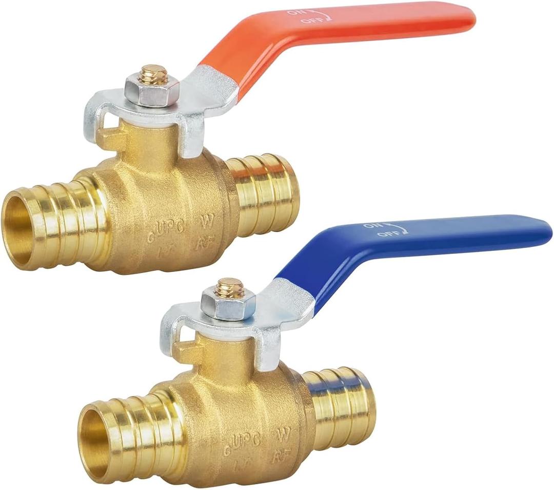 1/2" Pex Shut off Valve, 2 Pack Brass 1/2" Pex Ball Valve with 1/4 Turn Handle for Hot and Cold Water, UPC Certified